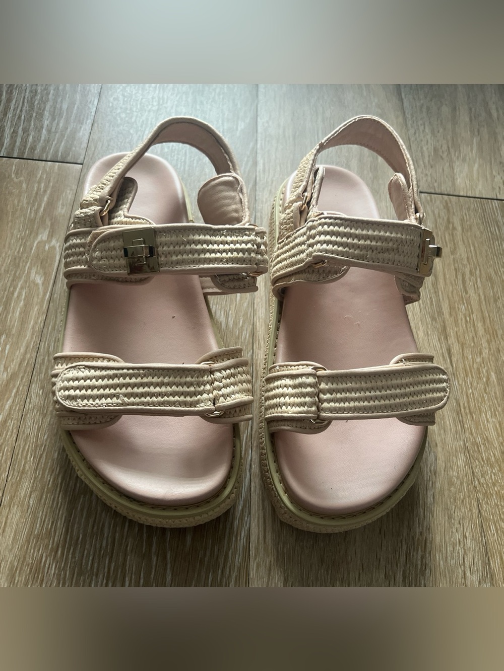 Woven Strappy Sandals in Light Cream